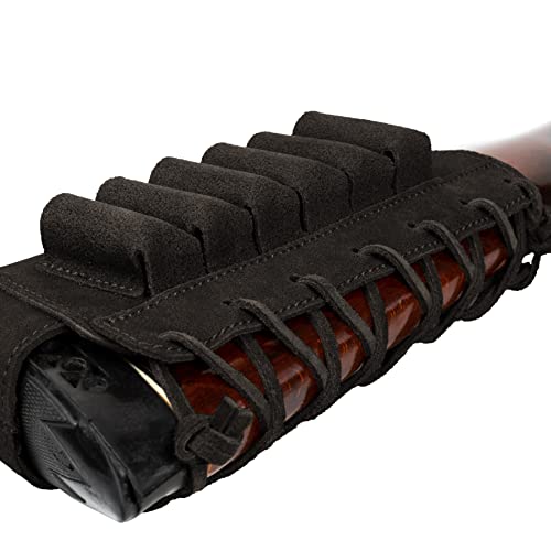 Bronzedog Leather Rifle Buttstock Shotgun Shell Holder Recoil Pad .30-30 .308 12/16Ga Hunting Butt Stock Cartridge Ammo Pouch (12 (16) Gauge, Black) #TOP4