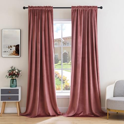 Image of MIULEE Dusty Rose Pink Blackout Velvet Curtains 102 Inch Long 52 inchx102 inch | Luxurious Bedroom Living Room Decor, Room Darkening, Thermal Insulated, Rod Pocket Design, Super Soft Fabric, Extra Long