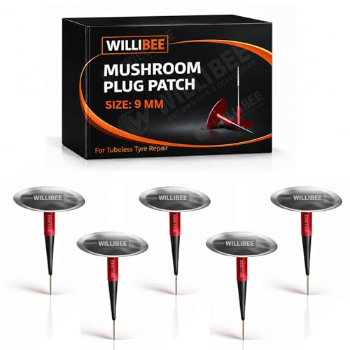 Image of WILLIBEE Mushroom Puncture Kit for Tubeless Tyre | Mushroom Puncher Kit for Bike & Car | Tire Puncher Repair Patches (9 MM, 5 Pcs)