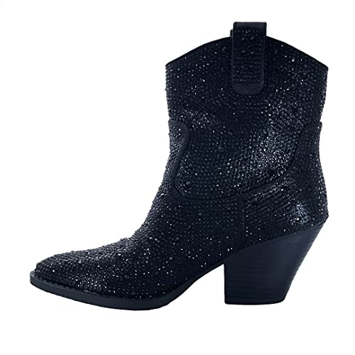 Image of ABSOLEX Women Western Cowgirl Cowboy Pointed Toe Rhinestone Ankle Booties