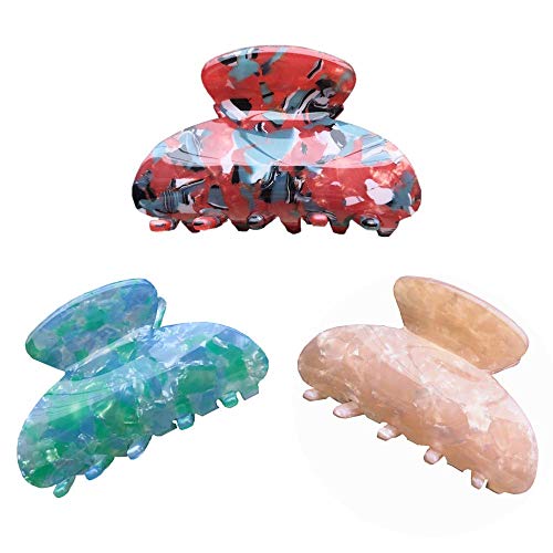 3 PCS Handmade French Design Hair Claw Clips, Acrylic Resin Hair Clips, Tortoise Medium Shell Hair Clip Claw, Cellulose Acetate Hair Barrettes for Women Thick, Medium and Thin Hair