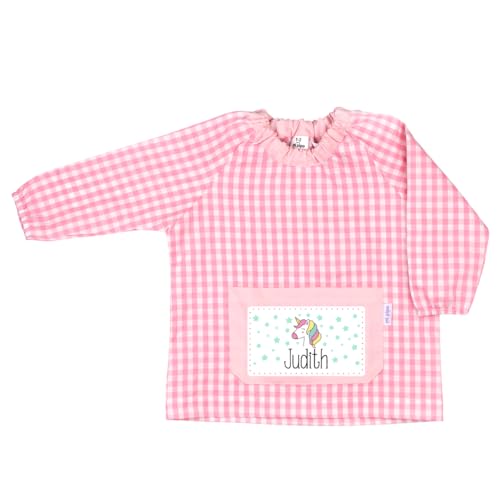 Mi Pipo - Babi Escolar Infantil Con Nombre Personalizado - Unicornio Rosa | Baby Guarderia de Tejido Popelín y Bolsillo Delantero | Bata Escolar Talla 2-3 Años | Diseño Funcional y Fácil de Lavar