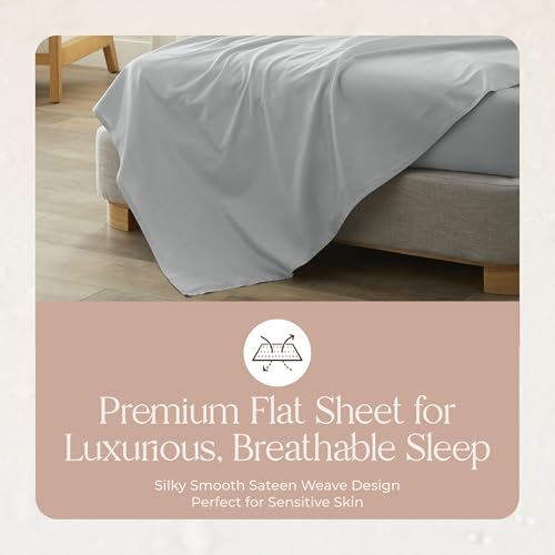 Image of Certified Organic Full Flat Sheet Only - 100% Organic Cotton Top Sheet with Luxurious Soft and Breathable 300 Thread Count Sateen Weave Finish - GOTS & Fairtrade Certified (Shore, Full)