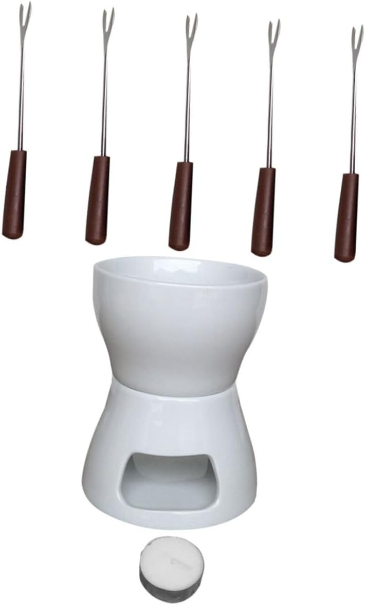 Ceramic Chocolate Melting Pot and Cheese Fondue Stove Mini Home Heating Pot White for DIY Chocolate and Ice Cream Fondue Cooking