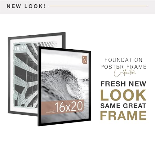 Image of MCS Foundation 16x20 Poster Frame Traditional Black, Vertical & Horizontal Wall Hanging Large Picture Frame for Photos, Posters & Art Prints (1-Pack)