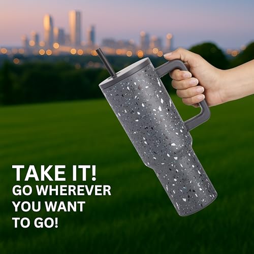 Image of Tumbler with lid and Straw 1200ML Cup Stainless Steel Vacuum Insulated Tumbler for Water, Iced Tea or Coffee 1.2L Office Gym Travelling (Grey Paint)