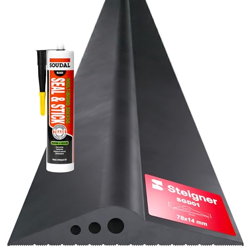 STEIGNER Seuil de garage 3m en EPDM noir 14mm x 78mm SGD01 – Kit isolant avec 1x colle montage et joint porte garage pour différents types de portes – Seuil tempête, anti-courant d’air, barrière d’eau