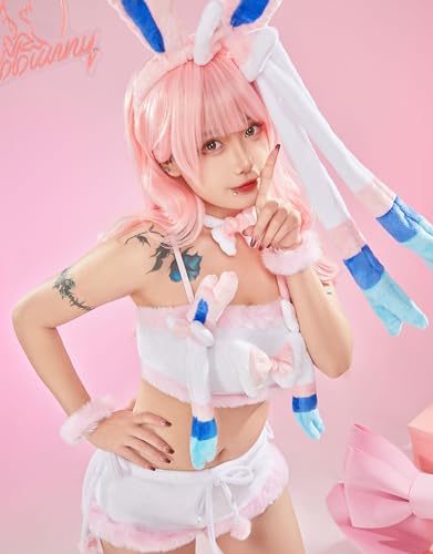 Women Cute Pajamas Set Pink Furry Tube Top and Shorts Anime Cosplay Homewear Sleepwear4