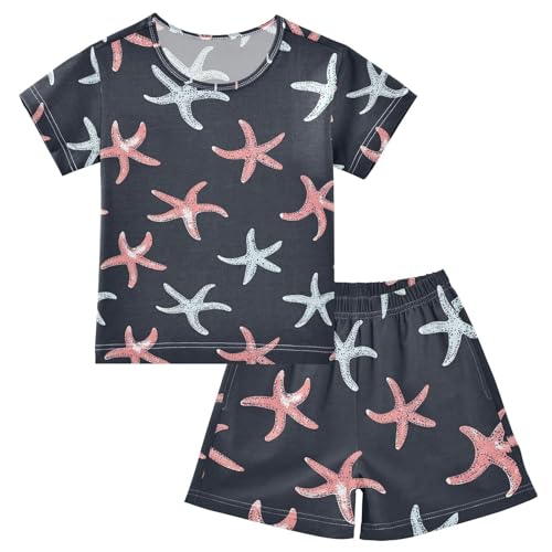 ALAZA Starfish Cartoon Pajamas Set Short Sleeve Cotton Sleepwear Summer Pjs 2 Piece 5-14Y