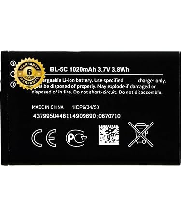Image of Orignal BL-5C Battery for Nokia 1100 1101 1110 1110i 1112 1200 1208 1280 1600 1650 2310 2600 2700 3100 3110 3120 5130 6030 6230 6230i Battery with 1 Year Warranty***** (for Nokia 5C)