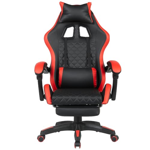 Sedia Gaming Poltrona da Ufficio Direzionale Ruote Girevole Sportiva Racer Direzionale Office Racing Presidenziale Casa Studio Sedia Da Scrivania Altezza Regolabile (Rosso con Poggiapiedi) - Sedia gaming - Immagine 2