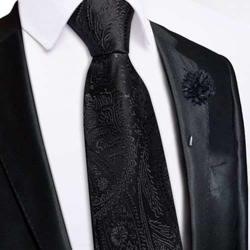 Image of Hi-Tie Zipper Ties for Men Pre-tied Tie Set Lapel Pin Pocket Square and Cufflinks Formal Business Wedding Adjustable Necktie