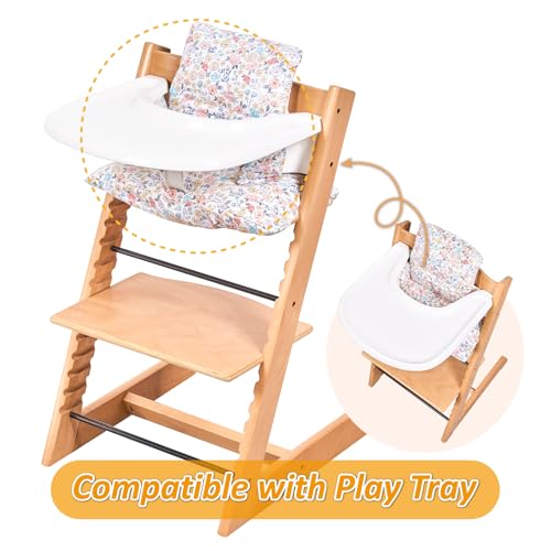 Image of Extra Padded Soft Dining Chair Seat Cushion, Wateproof & Wipe Clean Cushion for Stokke Tripp Trapp High Chair, 18 inch L x 11 inch W, Compatible & Convertible Design (Blooming Flowers)