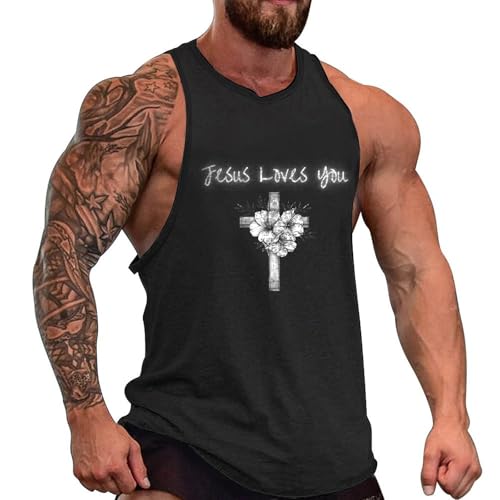 MARSVOVO Novelty Printed Mens Tank Tops Gym Muscle Sleeveless T Shirts Breathable Loose Casual Workout Summer Tank