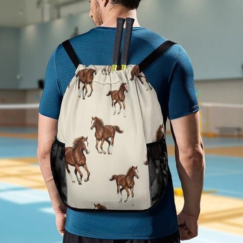 Men's Running Horse Brown Drawstring Backpack, Casual Wear-Resistant Adjustable Gym Bag, Novelty Foldable Sports Backpack for Hiking, Basketball Courts 7
