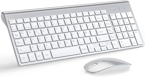 Teclado y Ratón Inalámbricos Recargable Tsemy - Bluetooth 5.0 y USB 2.4G Dual Mode, Diseño Español Compacto y Silencioso - Compatible con Windows, Mac, PC, Tablet