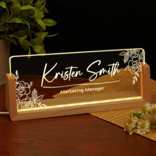 Image of Custom Name Plate for Desk, Personalized Light Up Acrylic Desk Name Plate, Personalized Office Gifts for Boss Coworkers, Teacher Employee Appreciation GIfts, Office Decor for Women Men (Design11)