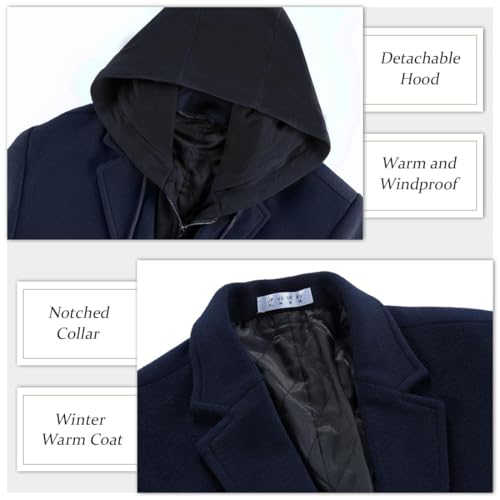 Image of APTRO Men's Wool Trench Coat Hoodie Winter Top Coat | Premium Wool Fabric, Hoodie Style, Thickened Cotton Lining, Single Breasted, Zipper & Button Closure, for Business