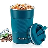 MOMSIV Thermobecher,Kaffeebecher Thermo mit Auslaufsicherem Deckel,Thermobecher- Isolierbecher,Edelstahl Travel Mug, Kaffeebecher to go für heißes und kaltes Wasser Kaffee Tee (380ML, Blau)
