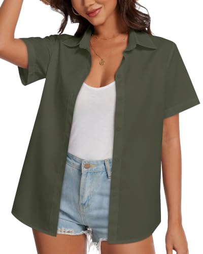 Image of Women Hawaiian Shirt Button Down Summer Tops Beach Short Sleeve Blouse