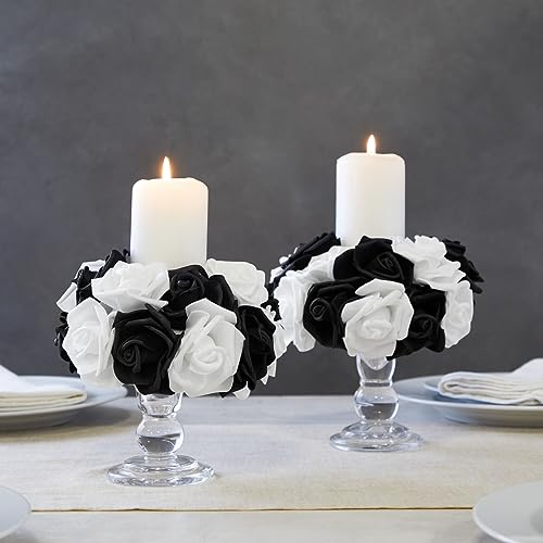 Image of Bright Creations Black & White Roses Stemless Foam Rose Heads - 100 Pack, 3 in Polyethylene Craft Foam - Faux Flowers for DIY Arrangements & Wedding Flowers