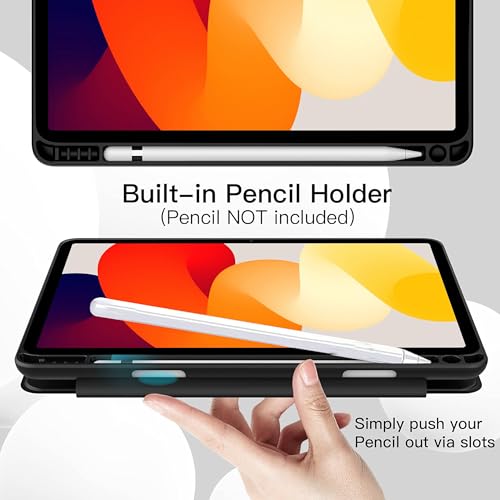 Image of TGK Rotating Case for Redmi Pad SE 11 inch with Pencil Holder 360 Degree Rotation Protective Trifold Stand Cover Clear Back (Black)
