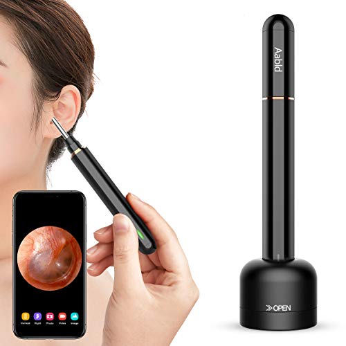 Aabld P1 Pro Otoscope Earwax Removal Tool, Wireless Ear Endoscope Camera 1080P FHD with 6 LED Lights, Suitable for iOS/Android Waterproof Grade IPX7 Ultra-Thin Otoscope Temperature Control(Black)