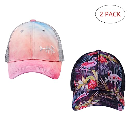 Image of BASSDASH 2 Pack Altimate Fishing Hunting Hat Mesh Back for Men Women Adjustable Baseball Trucker Cap Camo Blaze Orange