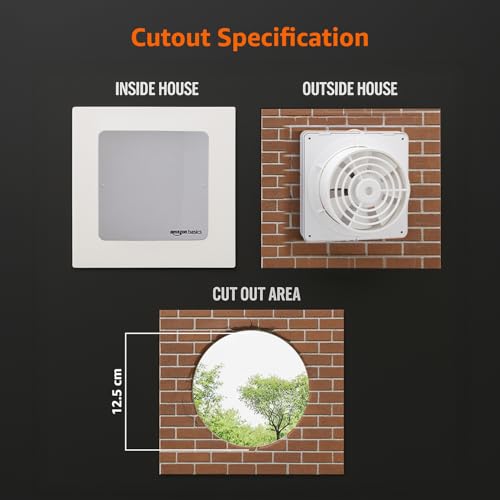 Image of Amazon Basics Axial 6 inch Fan | 22W | 7 Blades | 150mm Sweep | 7.3 dB Low Noise | Window Mount | Wall Switch Control | Silver Plastic & Brush Steel