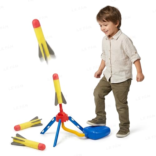 Image of Lefan Air Powered Flying Rocket Toy for Kids, Foam Rocket Launcher Set with Foot Pump, Indoor & Outdoor Garden Game for Boys & Girls Age 3 4 5 6 7 8+ Flies Up to 150 ft No Batteries Required