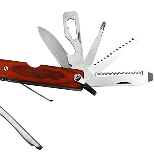 13 in 1 Portable Survival Multitool Pocket Mini Hammer Ergonomic Design Metal Construction Wood Inlay Handle Multifunctional Hammer Tool for Outdoor Survival,Camping, Fishing, Hiking.