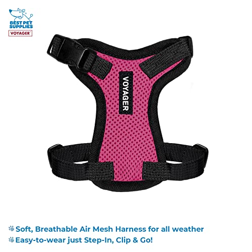 Image of Best Pet Supplies Voyager Step-in Lock Pet Harness w Reflective Pet Leash Combo Set with Neoprene Handle 5ft - Supports Small, Medium and Large Breed Puppies /Cats - Fuchsia /Black Trim, XXXS