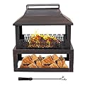 Sunnydaze Backyard Blaze 35-Inch H Heavy-Duty Steel Outdoor Fireplace with Built-in Log Storage - Includes Protective Cover - Brushed Bronze