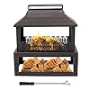 Sunnydaze Backyard Blaze 35 Inch H Heavy Duty Steel Outdoor Fireplace with Built in Log Storage Includes Protective Cover Brushed Bronze