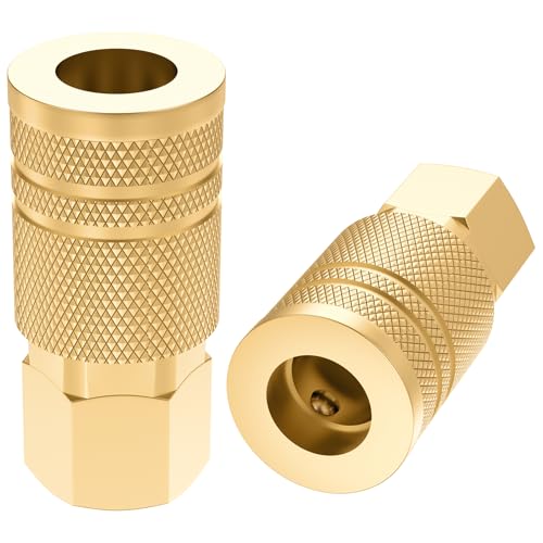 HONSNKS 1/4 Inch Brass Female Industrial Coupler, 1/4'' NPT Air Hose Fittings, Quick Connector Air Coupler for Auto Shop, 2 Pack