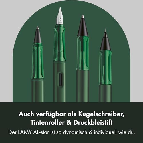 Lamy AL-star pine Füller – Füllhalter mit ergonomischem Griff & schwarzer Stahlfeder in Strichbreite M – leichtes Aluminiumgehäuse – inkl. Tintenpatrone T 10 blau – Rechtshänder