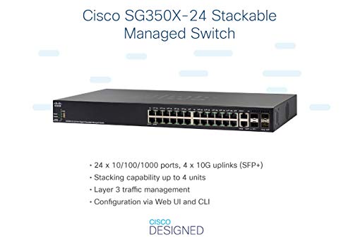 Image of Cisco SG350X-24 Stackable Managed Switch with 24 Gigabit Ethernet (GbE) Ports, 2 x 10G Combo + 2 x SFP+, Limited Lifetime Protection (SG350X-24-K9-NA), Black