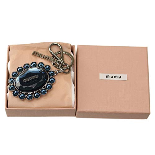 Prada Miu Miu Trick Oval Crystal Dark Blue Plex Charm Key Chain 5Tm092 #TOP4