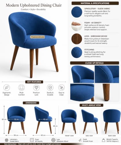Image of 6 Seater Dining Table and Chair with Nano Composite Marble Top and Golden Strip Set | 72 x 36 x 30 Inch Solid Wood Base with Swed Fabric Finish Dining Furniture for Living Room Home (Blue)