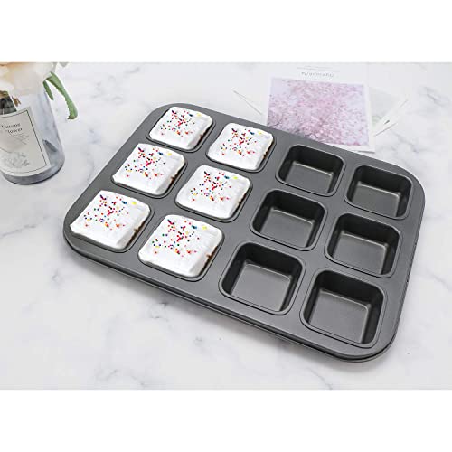 Brownie Pan Square, Beasea 2 Pack Nonstick 12 Cavity & 8 Cavity Muffin Pan Brownie Cake Pan Mini Cheesecake Cupcake Pan Carbon Steel Brownie Baking Tray Bakeware For Oven #TOP5