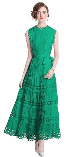 LAI MENG FIVE CATS Women Sleeveless Hollow Out Maxi Dress Casual Wedding Guest Long Dress with Belt