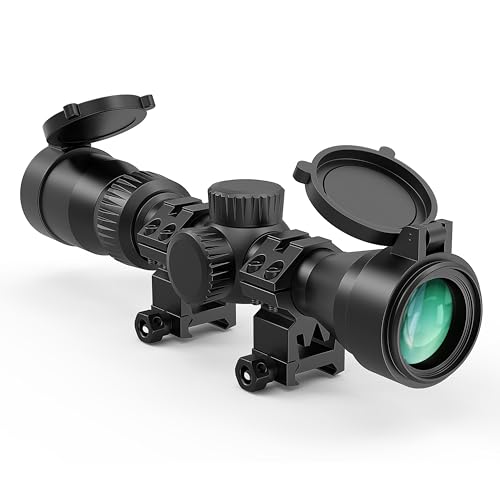UUQ VibeShield Rifle Scope with Mil-dot Reticle - Shockproof SFP Optics for Hunting and Airsoft, Fit Large Caliber & High Recoil Guns, FMC Green Lens, 1-Inch Tube, Includes 20mm Mounts