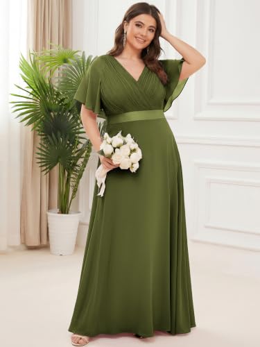 Image of Ever-Pretty Women's Chiffon Formal Evening Dresses for Curvy Women V-Neck Plus Size Floor Length Bridesmaid Dress