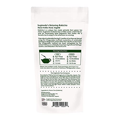 [Sugimoto Tea] Japanese Kuki Cha Loose Leaf Green Tea - Low Caffeine, High L-Theanine, Authentic Flavor, Savory Umami Flavor From Shizuoka, Japan (3.5 Oz X 1 Pack) #TOP1