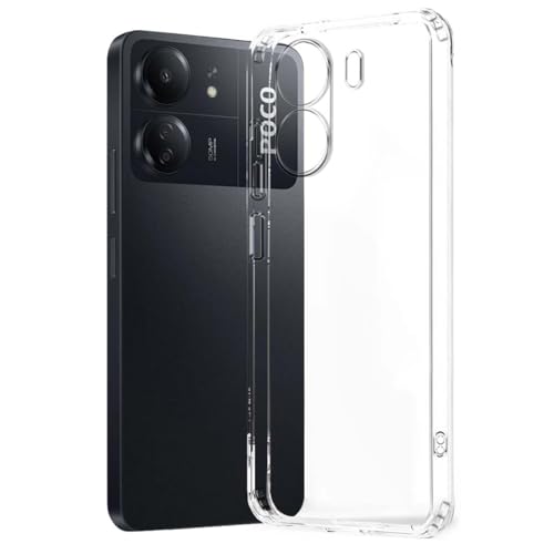 Image of Fashionury Shockproof Back Case Cover for Poco C65 | Raised Bumps for Camera & Screen Protection | Ultra Clear Soft Silicone Back Cover Case for Poco C65