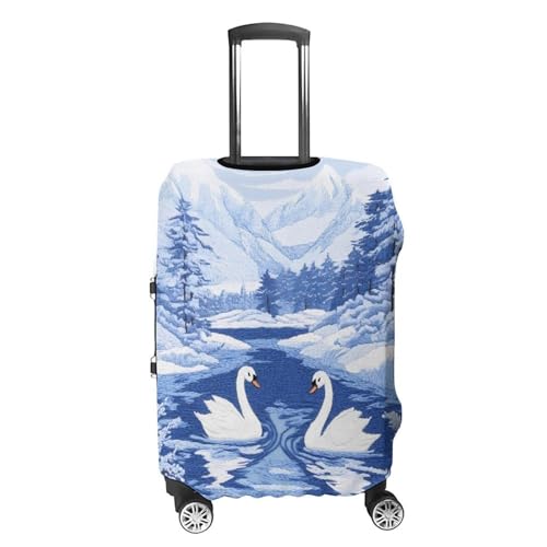 Swans Winter Snow Scene Luggage Covers Washable Travel Suitcase Cover Elastic Baggage Protector4
