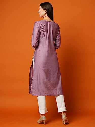 GoSriKi Womens Cotton Blend Straight Fit Chikankari Embroidered Kurta