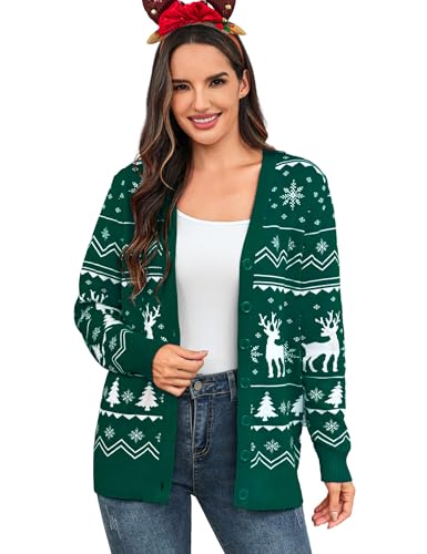 Aottori Weihnachts Strickjacke Damen Weihnachtsjacke mit Knöpfen...