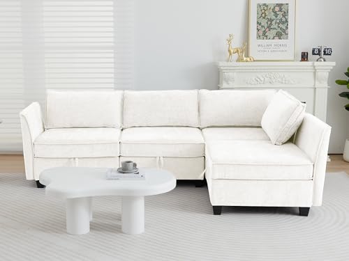 Image of ORRD Corner Modular Sectional Sofa Set, Convertible L Shaped Couch with Storage, 4 Seater Sofa Modular for Living Room, Office (Beige)