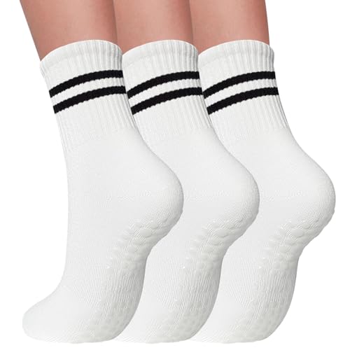 Image of 3 Pairs Pilates Socks with Grips for Women Non Slip Grip Socks for Yoga Barre Hospital Workout